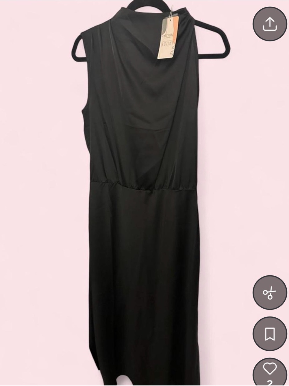 Sleeveless Black Midi Dress with Draped Back